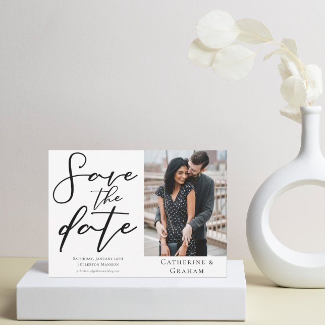 Save The Date Photographie moderne chic Typographie noir blanc (Créateur téléchargé)