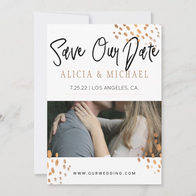 Save The Date Photographie noir blanc Faux Metal Gold Foil Typog (Devant)