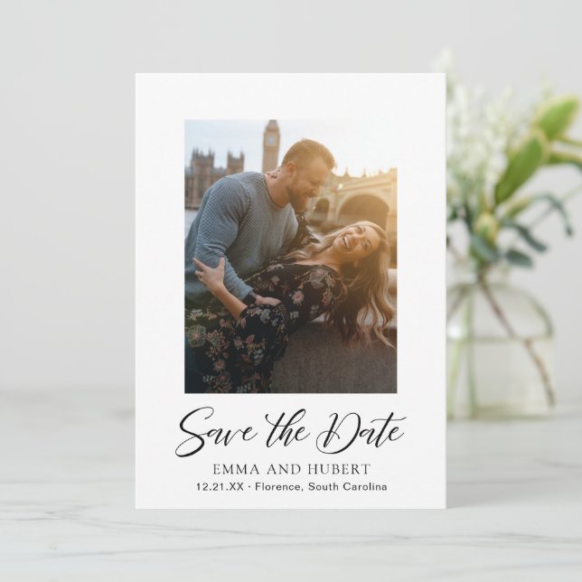 Save The Date Photographie noir et blanc classique Mariage éléga (Debout devant)