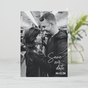 Save The Date Photographie noir et blanc Script tendance Mariage