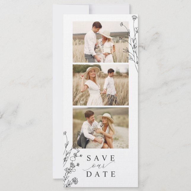 Save The Date Photomaton à bandes de photos florales (Devant)