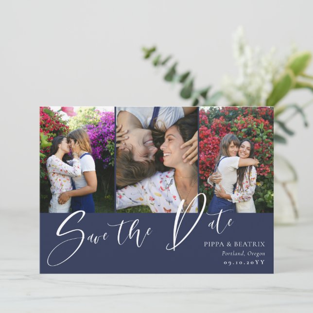 Save The Date Photos à deux faces de la Marine Mariage Enregistr (Debout devant)