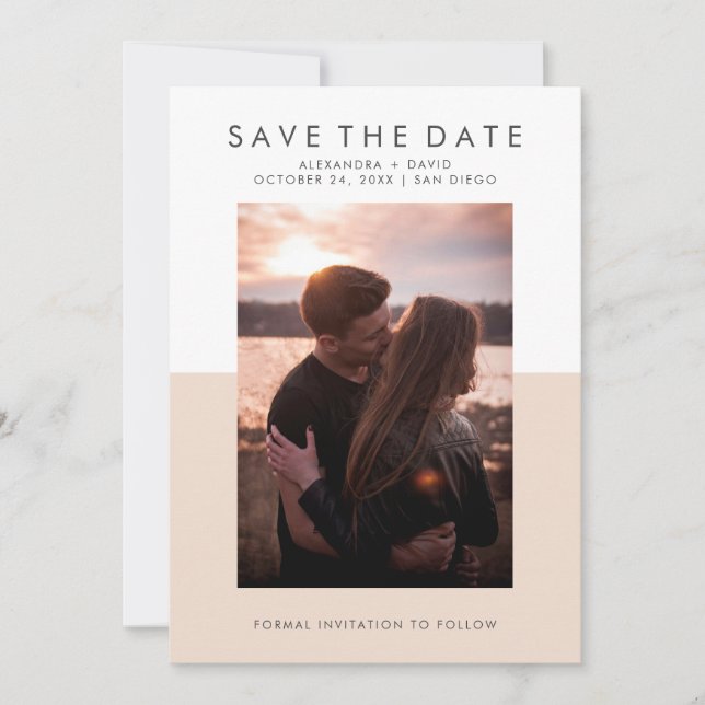 Save The Date Photos blanches et roses minimales Enregistrer la  (Devant)