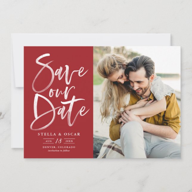 Save The Date Photos de calfeutrage de pinceau rouge (Devant)