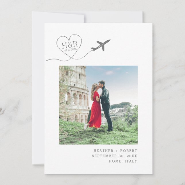 Save The Date Photos de mariage de destination Coeur de l'avion (Devant)