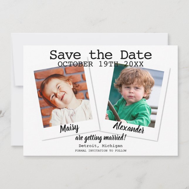 Save The Date Photos Enfants Modernes Mariage Enregistrer La Dat (Devant)