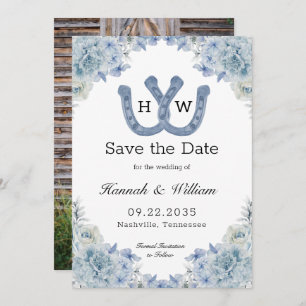 Save The Date Photos florales du Monogramme de fer à cheval bleu