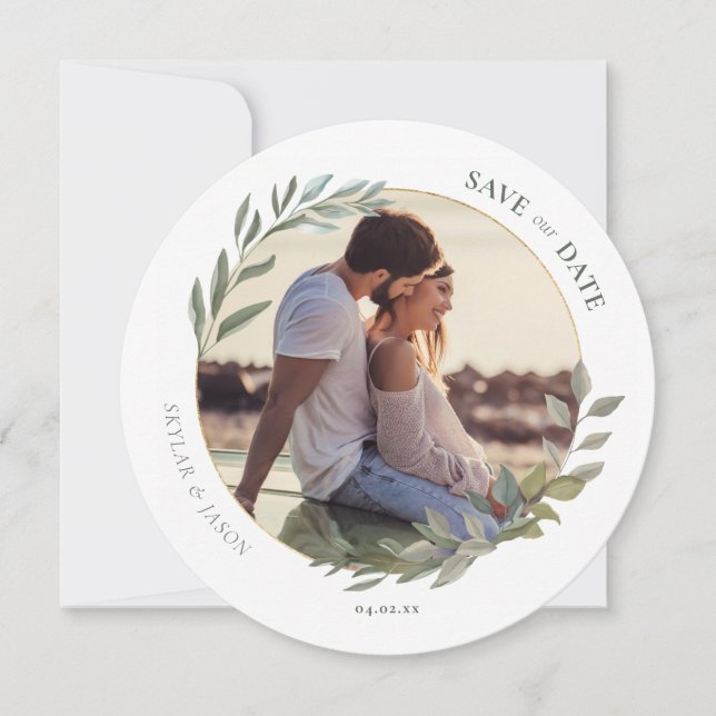 Save The Date Photos mini-aquarelle et cercle d'or (Devant)