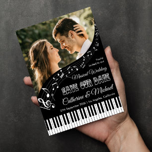 Save The Date Piano Music Black & White Photo QR Code Mariage