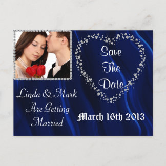Save The Date Picture Postcard Blue BLING