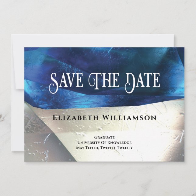 Save The Date Pierre de cristal moderne Bleu Blanc Graduation (Devant)