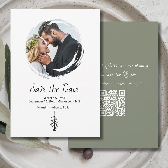 Save The Date Pine rustique Sage Vert Mariage Décontracté (Créateur téléchargé)
