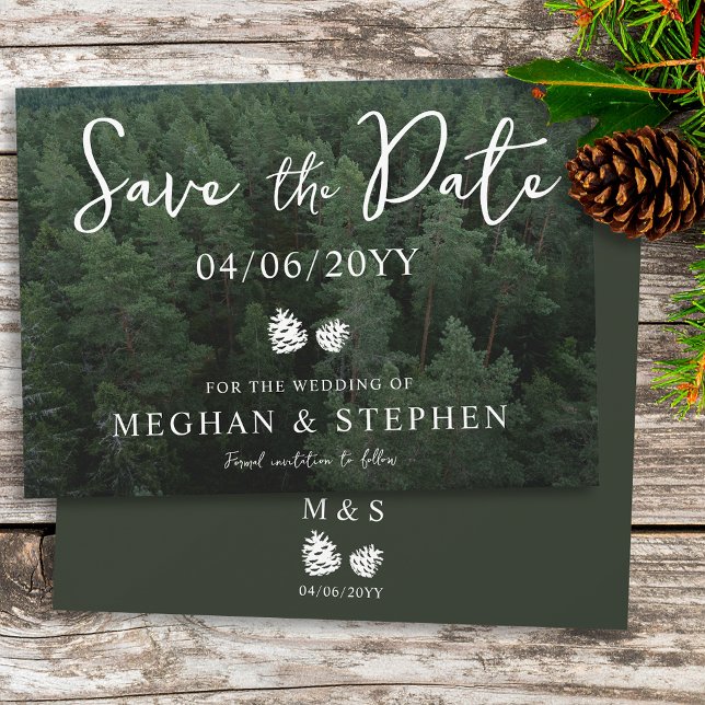 Save The Date Pine Tree Woods Forest Arrière - plan Mariage phot (Créateur téléchargé)