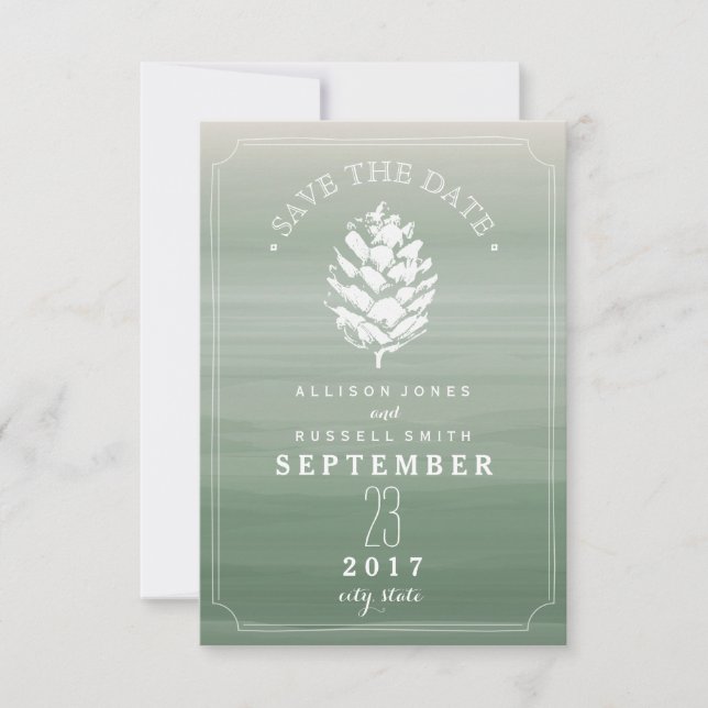 Save The Date Pinecone Vert Aquarelle Mariage Enregistrer La Dat (Devant)