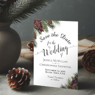 Save The Date Pinecones rustiques Élégant Mariage de calligraphi