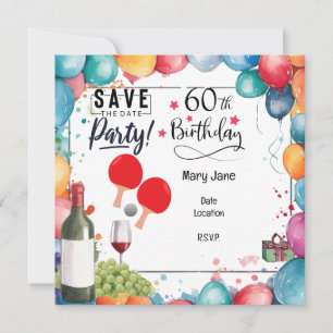 Save The Date Ping pong 60e anniversaire avec paddle et bière
