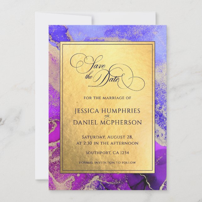 Save The Date Pink Abstrait violet à huile Mariage plat (Devant)