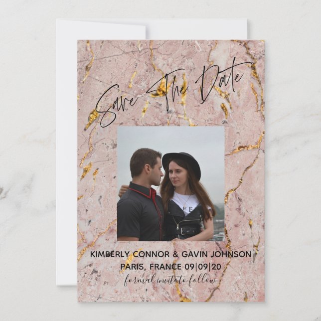 Save The Date |Pink and Gold Marble (Front)