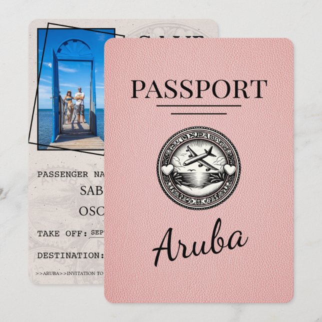 Save The Date Pink Aruba Passeport Enregistrer La Date (Devant / Derrière)