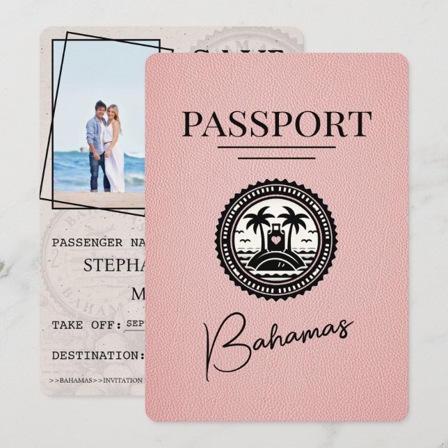 Save The Date Pink Bahamas Passport Enregistrer La Date (Devant / Derrière)