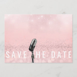 Save The Date Pink Blush Rose Glitter Microfone