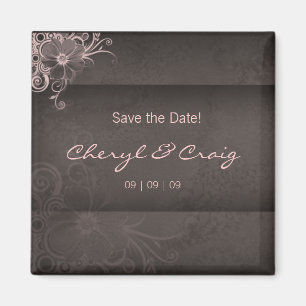 Save the Date Pink Brown Floral Fridge Magnet
