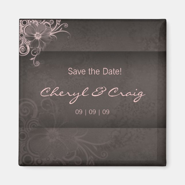 Save the Date Pink Brown Floral Fridge Magnet (Front)