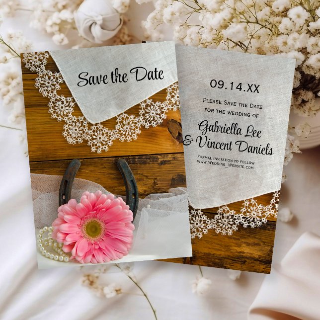 Save The Date Pink Daisy et dentelle Western Wedding Enregistrer (Créateur téléchargé)