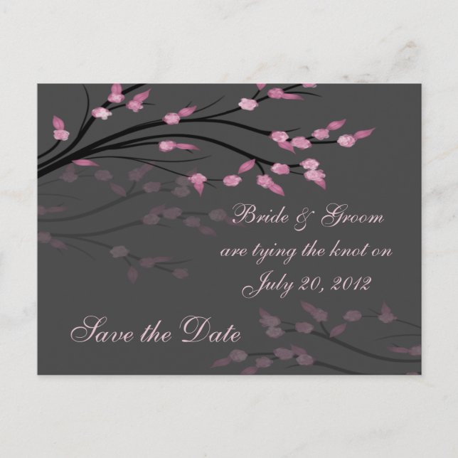 Save the Date - Pink Floral Branches Postcard (Front)