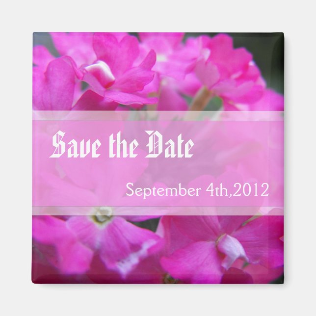 Save the date, pink garden flowers magnet (Front)
