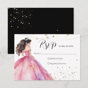 Save the Date Pink Gold Princess Quinceañera RSVP Card