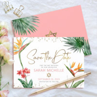 Pink Gold Tropical Bat mitzvah Floral Palm Moderne