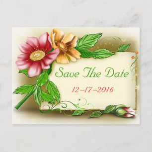 Save the Date Pink & Green Floral Photo Postcard