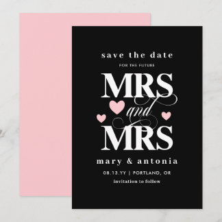 Save The Date Pink Hearts Future Mme & Mme Lesbian Sauvez la dat