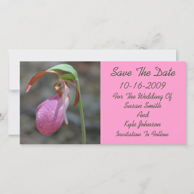 Save The Date Pink Lady Slipper Mariage Floral Enregistrer La Da (Devant)