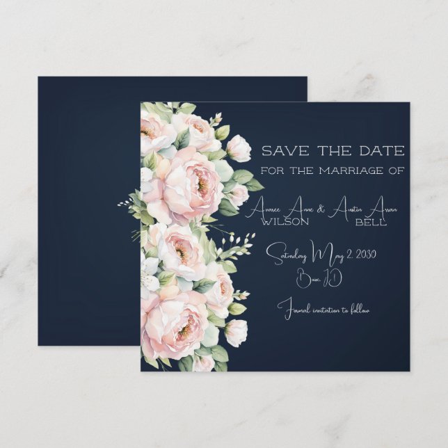 Save The Date Pink Peonies Arrière - plan Mariage (Devant / Derrière)