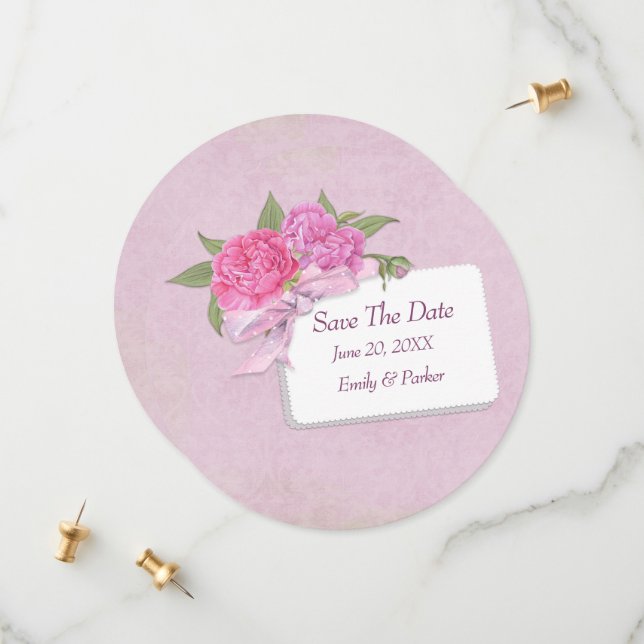 Save The Date-Pink Peony Save The Date (Front/Back In Situ)