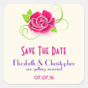 Save The Date Pink Rose Illustration Square Sticker