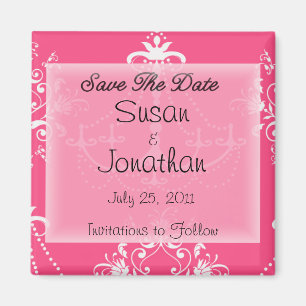 Save the Date Pink Scroll Magnet