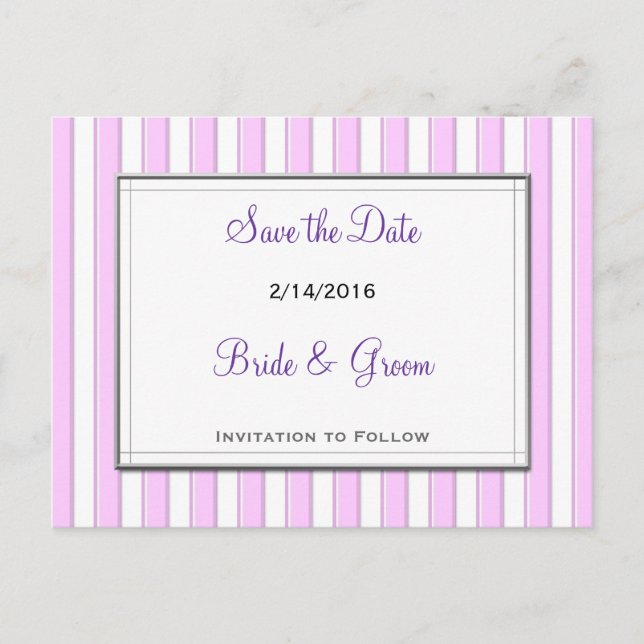 Save the Date Pink Stripes Postcard (Front)