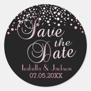Save the Date   Pink Tourmaline Dots   Personalize Classic Round Sticker