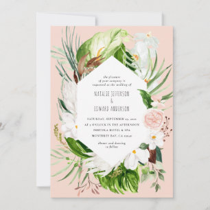 Save The Date Pink, turquoise + orchidée tropicale à fleurs invi