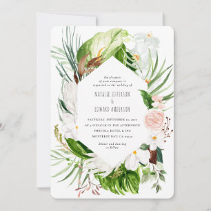 Save The Date Pink, turquoise + orchidée tropicale à fleurs invi