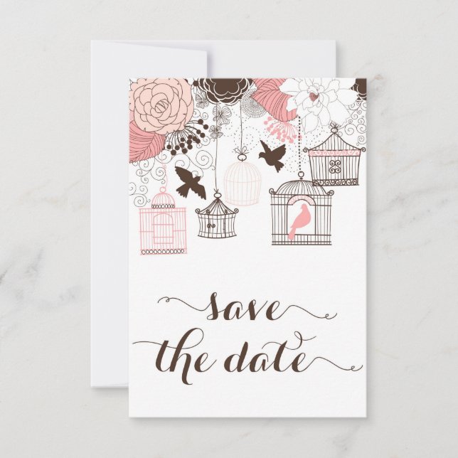 Save The Date Pink Vintage Birdcages Floral Enregistrer la date (Devant)