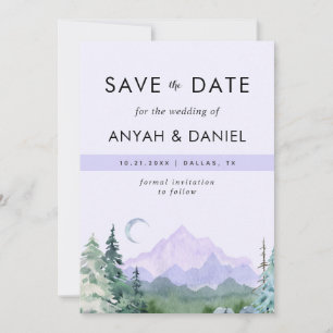 Save The Date Pink violet Pastel Aquarelle Montagnes Paysage