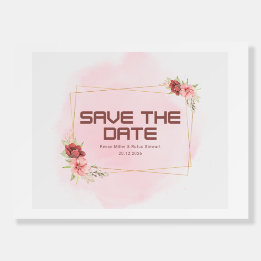 Save the Date – Pink Watercolor Floral Gold Frame