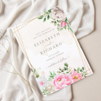 Pink watercolor Floral Gold Geometric Wedding