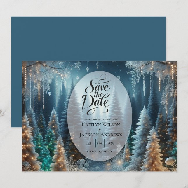 Save The Date Pins givrés en hiver Mariage (Devant / Derrière)