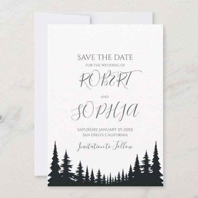 Save The Date Pins noirs et blancs Mariage d'hiver (Devant)