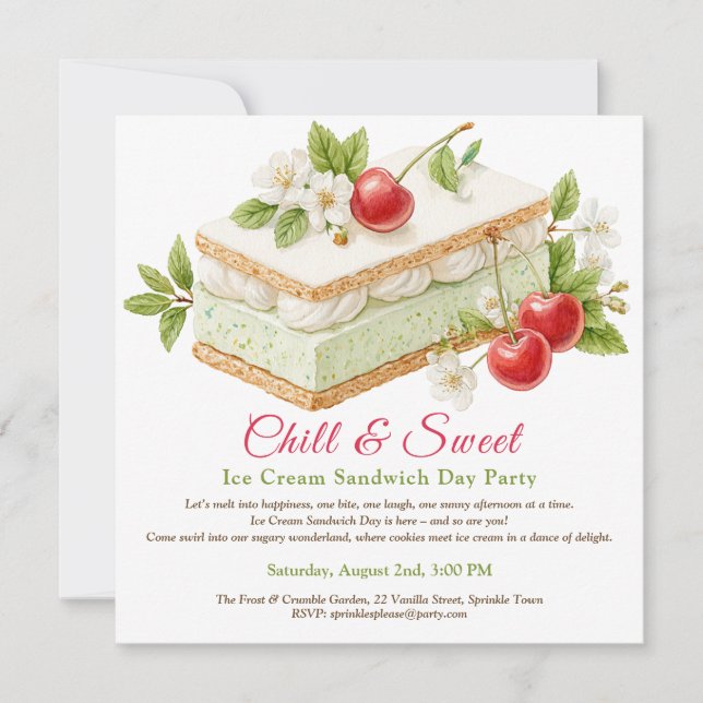 Save The Date Pistachio Crème glacée Sandwich Day Aquarelle (Devant)